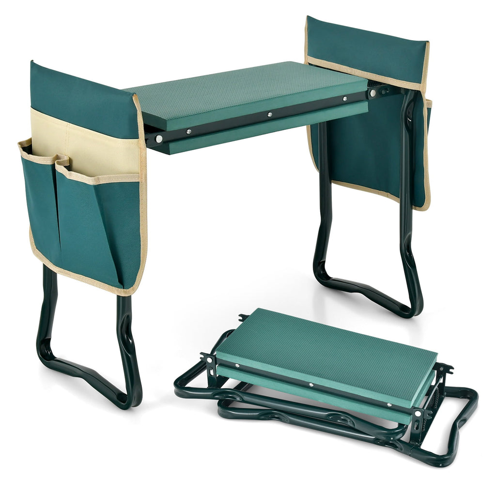 Folding Garden Kneeler Seat Bench W/2 Bonus Tool Pouches EVA Foam Pad