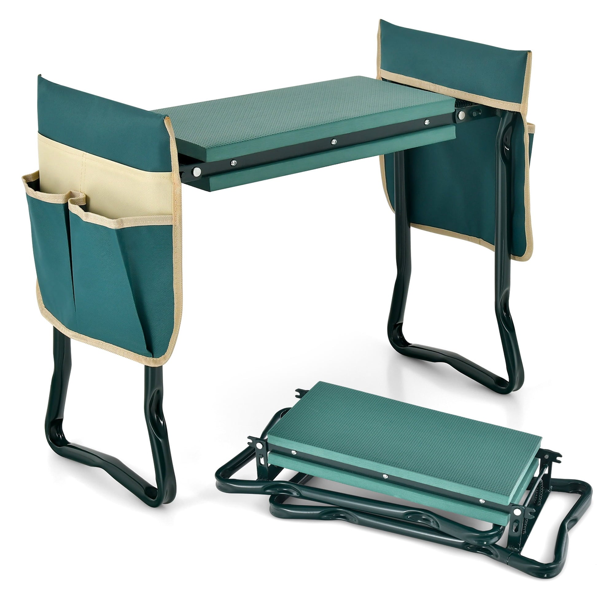 Folding Garden Kneeler Seat Bench W/2 Bonus Tool Pouches EVA Foam Pad
