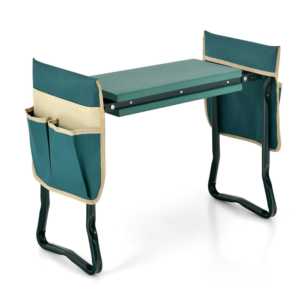 Folding Garden Kneeler Seat Bench W/2 Bonus Tool Pouches EVA Foam Pad