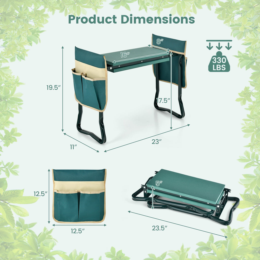 Folding Garden Kneeler Seat Bench W/2 Bonus Tool Pouches EVA Foam Pad