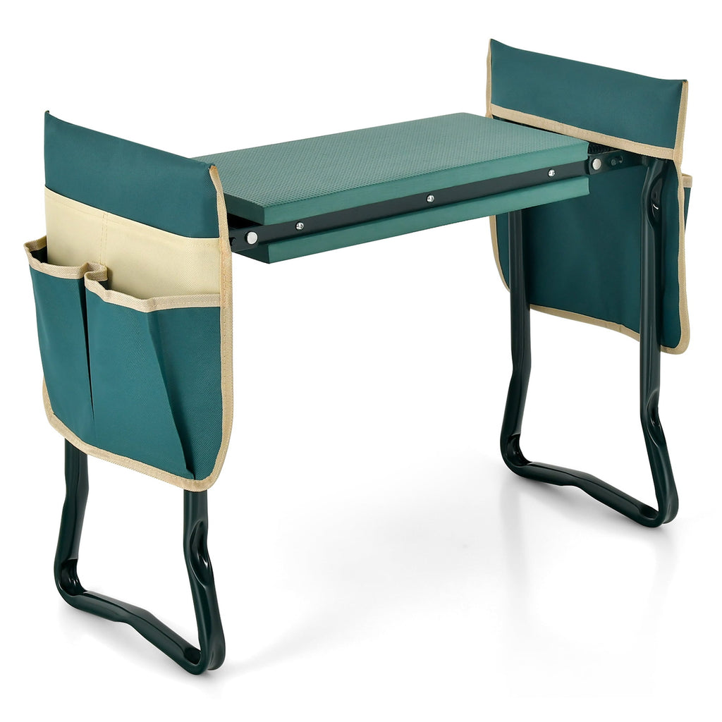 Folding Garden Kneeler Seat Bench W/2 Bonus Tool Pouches EVA Foam Pad