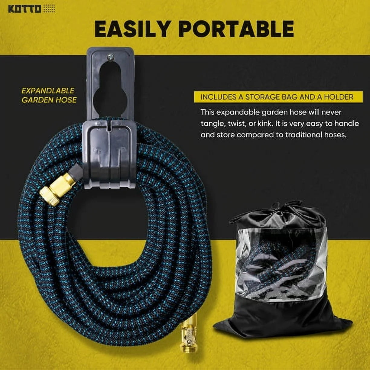 25 Ft Flexible Garden Hose, Water Hose for outside with 10 Spray Nozzles, Brass Connector, Leak-Proof, Blue