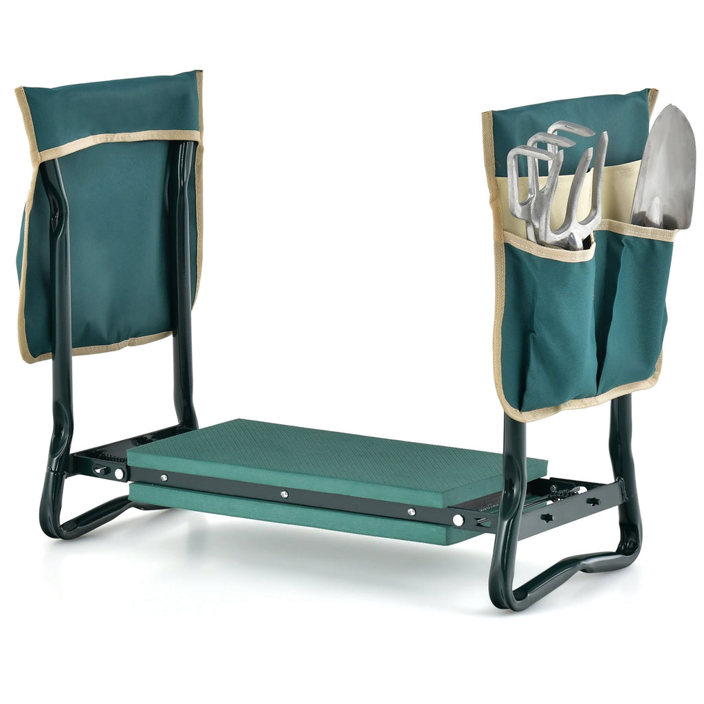 Folding Garden Kneeler Seat Bench W/2 Bonus Tool Pouches EVA Foam Pad